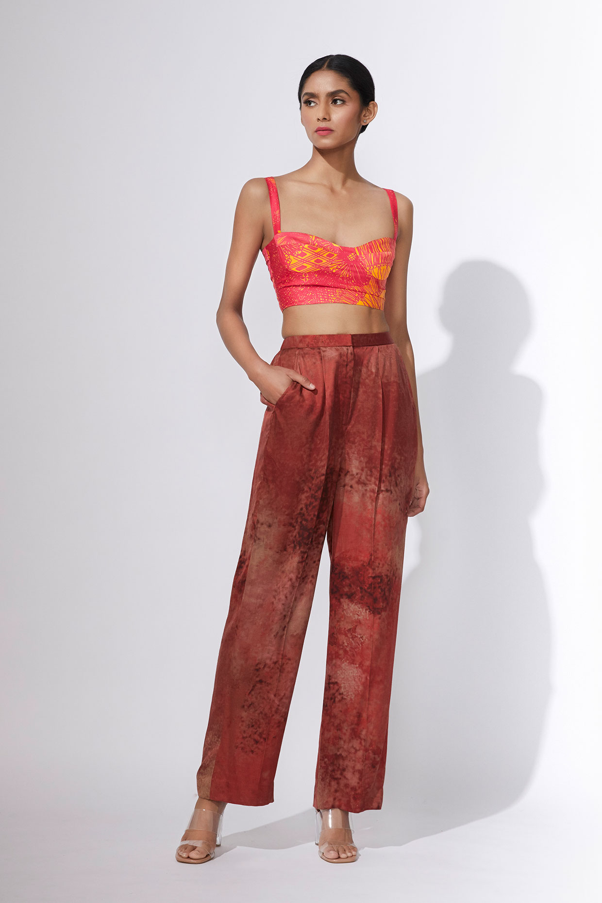 Abstract floral print bustier with trousers
