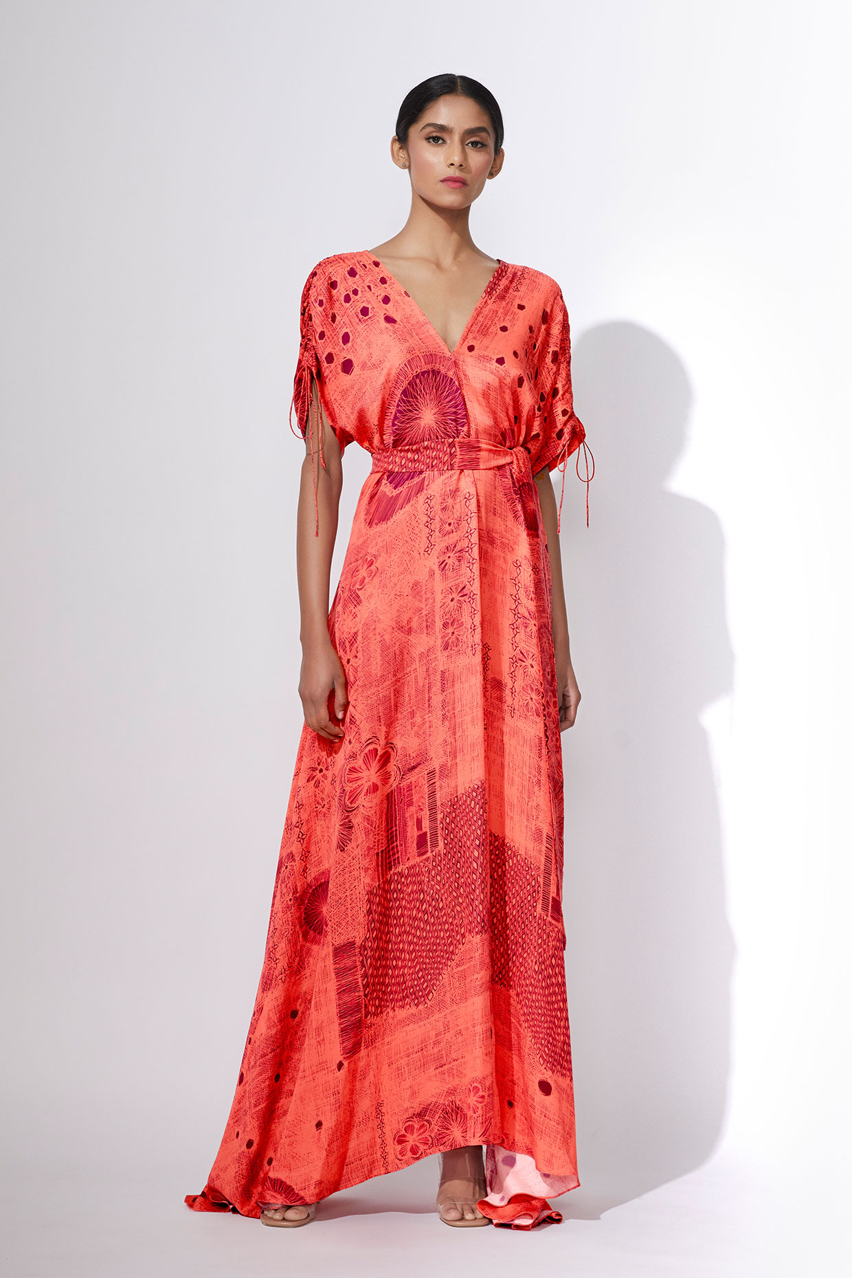 Abstract floral print asymmetric dress