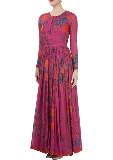 Floral printed micropleated mul mul dress