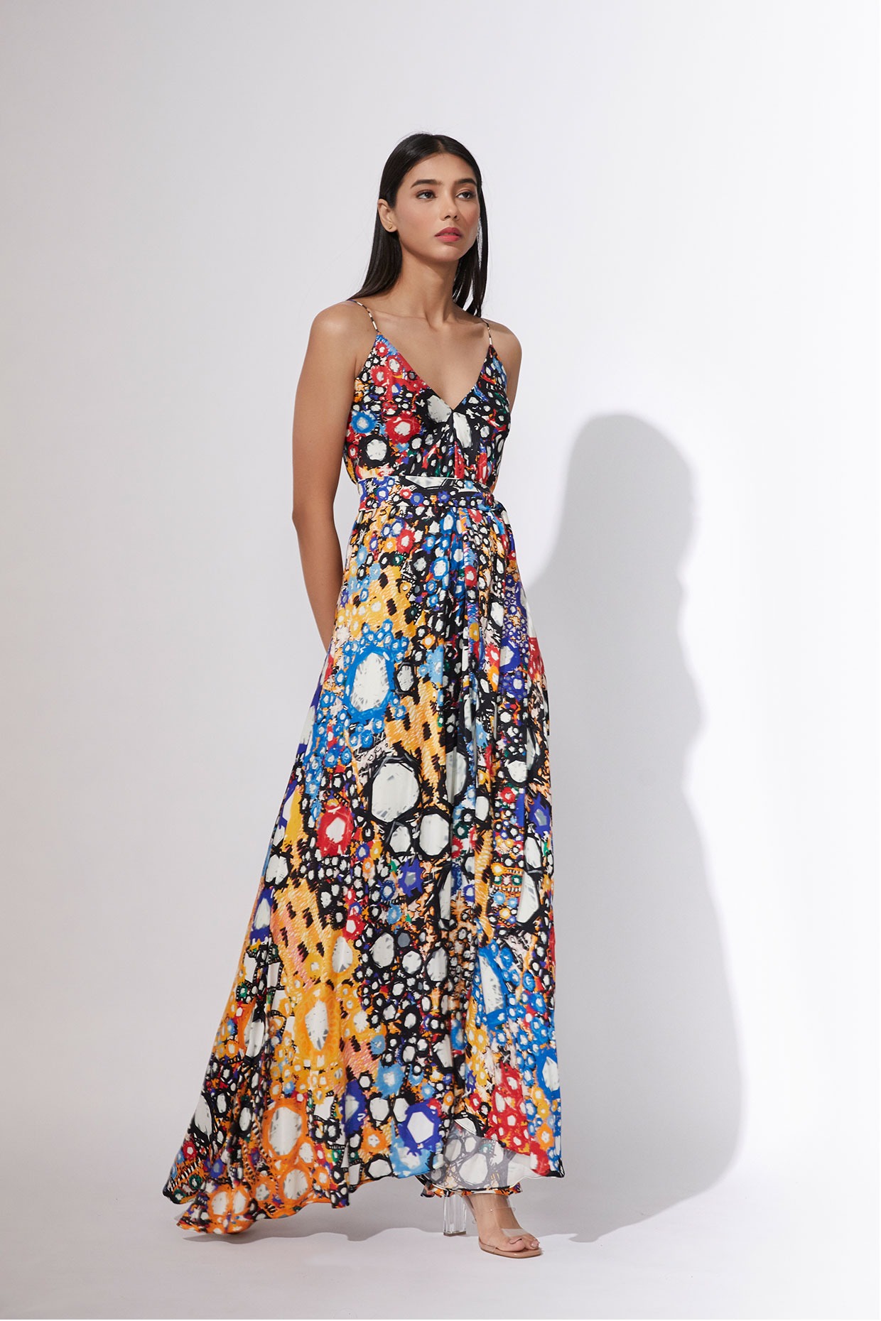 Mirror print asymmetric sleeveless dress
