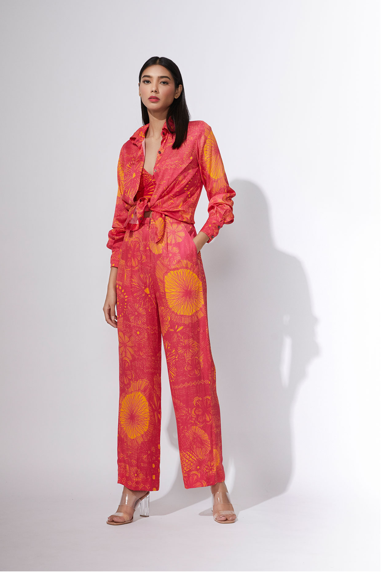 Abstract floral print collared shirt & trousers