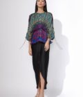 Abstract print kaftan style blouse with pencil skirt