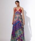 Abstract print asymmetric sleeveless dress