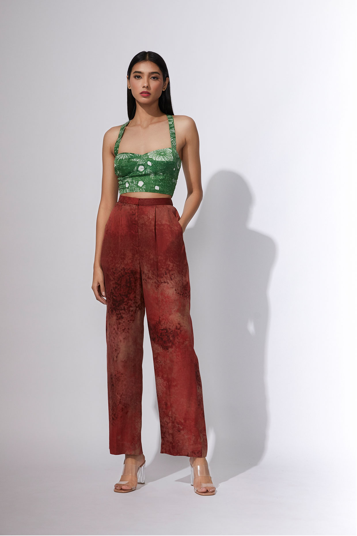 Abstract floral print bustier with trousers
