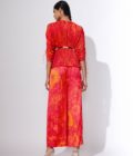 Abstract floral print kaftan style blouse with trousers