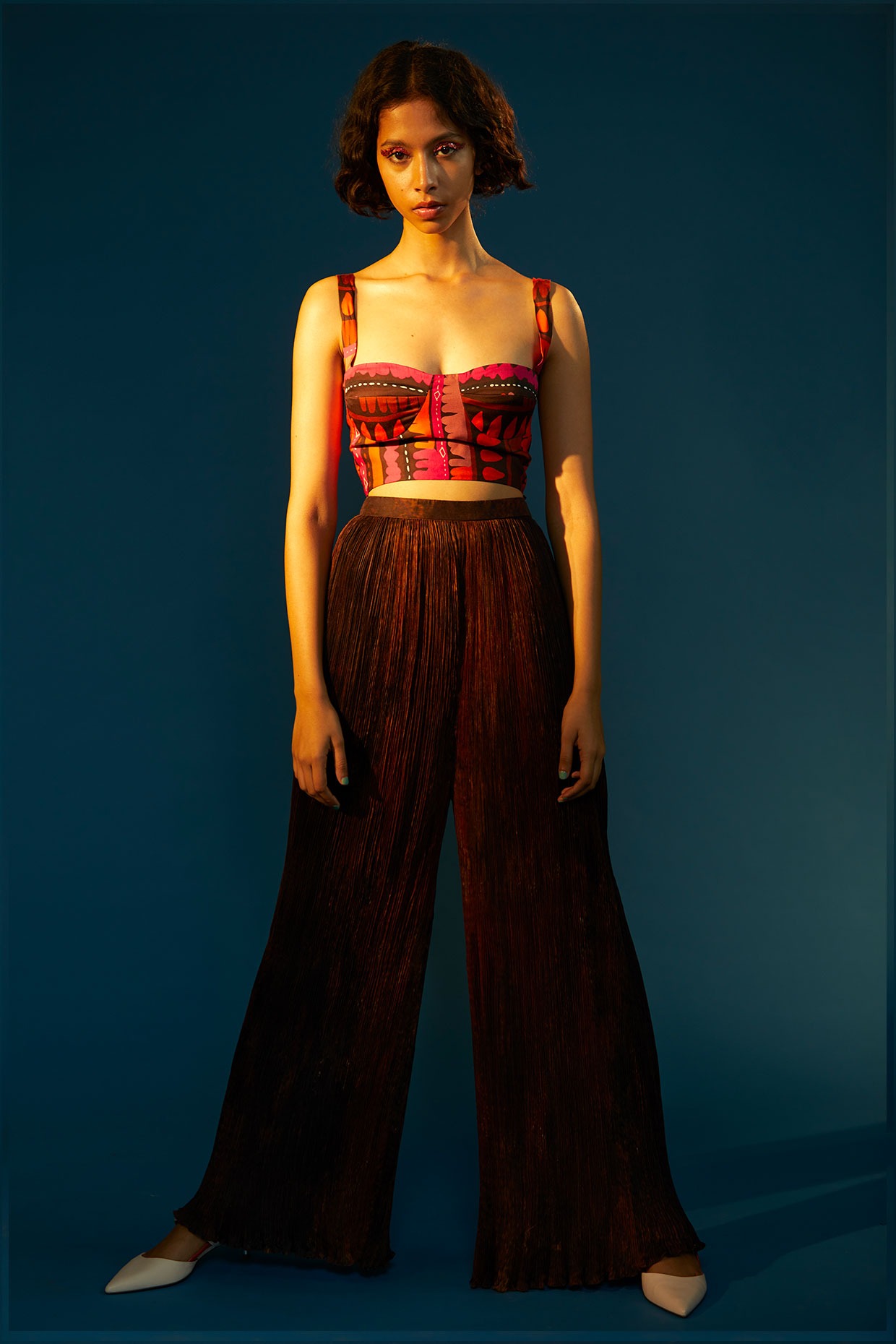 Abstract print bustier & palazzos