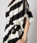 Stripe print one shoulder hand micropleated dress