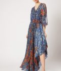 Floral print asymmetrical ruffle dress
