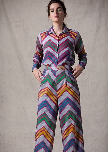 Multicoloured cotton silk leheriya printed shirt and trousers